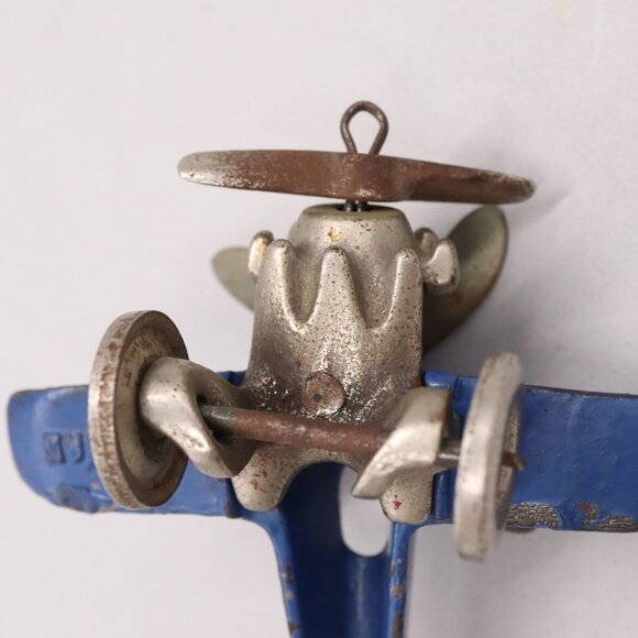 1930's Hubley Cast Iron Blue Giro Copter Plane w/ Metal Wheels Original Paint - Picture 11 of 14